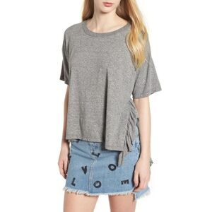 CURRENT‎ ELLIOTT Top Womens Size 0/XS Gray Side Slit Ruffle Tee Neutral Casual